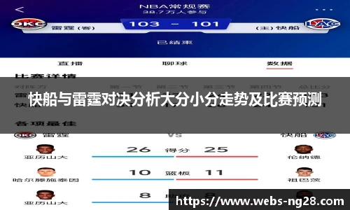 快船与雷霆对决分析大分小分走势及比赛预测